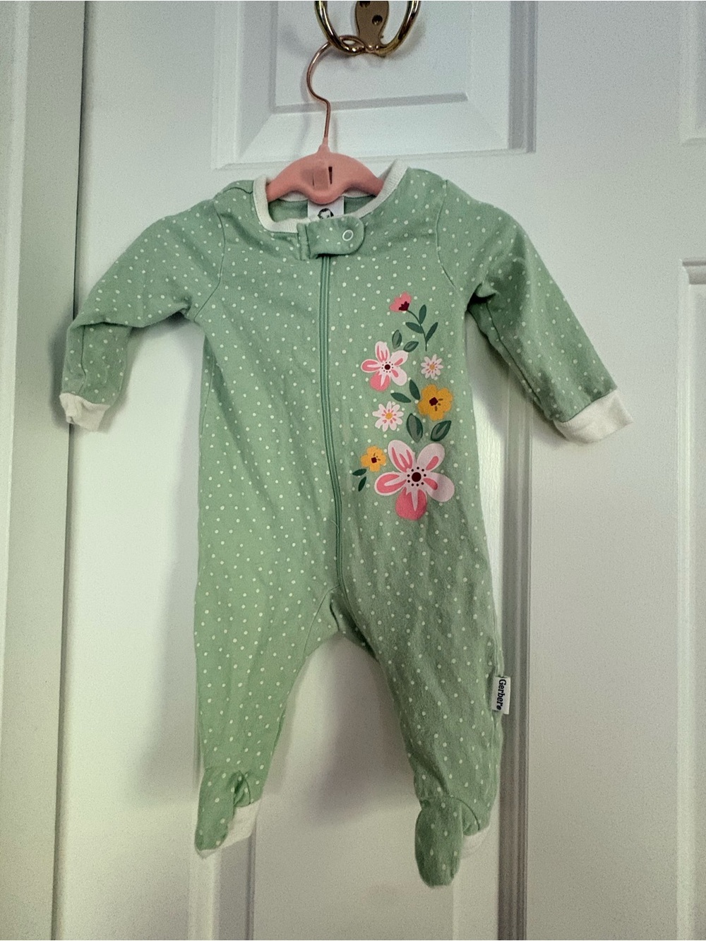 Gerber Mint Green Floral Polka Dot Footed One-Piece